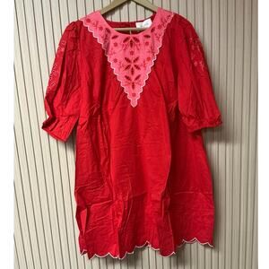 Pomander Place by Tuckernuck Embroidered Cotton Dress Red Size XXL